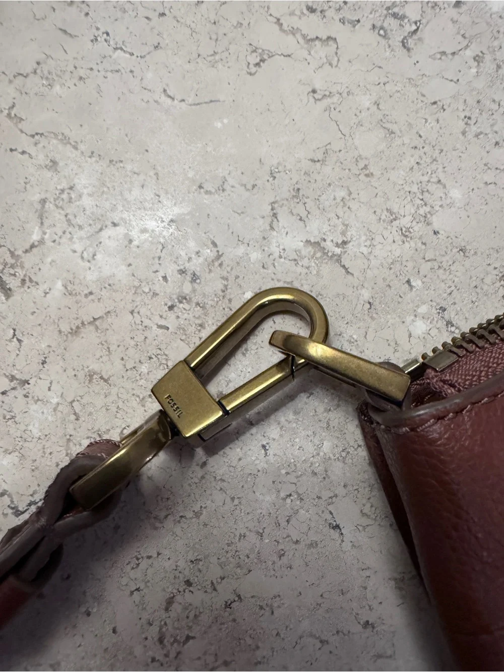 Fossil Leather Crossbody Bag, Cognac Brown, Pebbled Leather, with Brass Hardware
